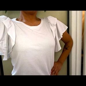 INC White Ruffle Sleeve T-Shirt
